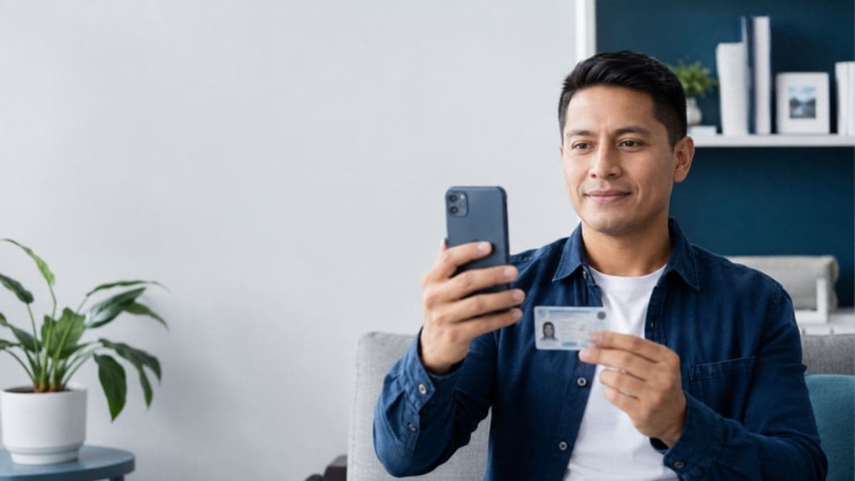 Persona capturando su identificación oficial con la cámara de su celular
