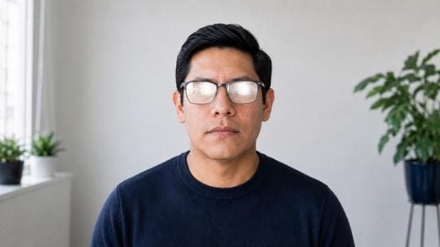 Lentes con un reflejo marcado que oculta los ojos