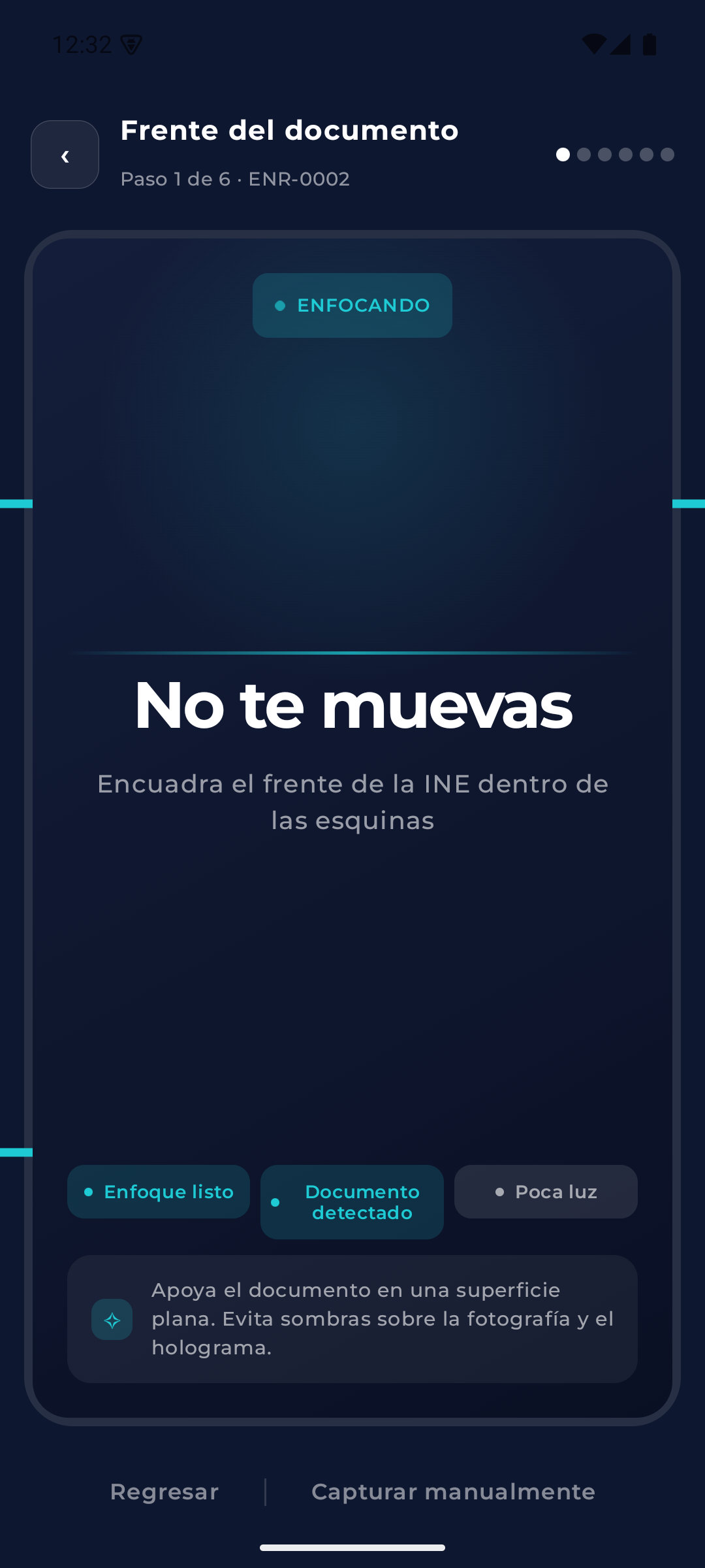 Captura del frente del documento con guías de calidad
